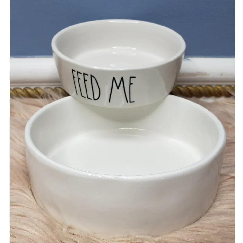 NWOT RAE DUNN DOG /CAT FEED ME & WATER BOWL - 2 QTY